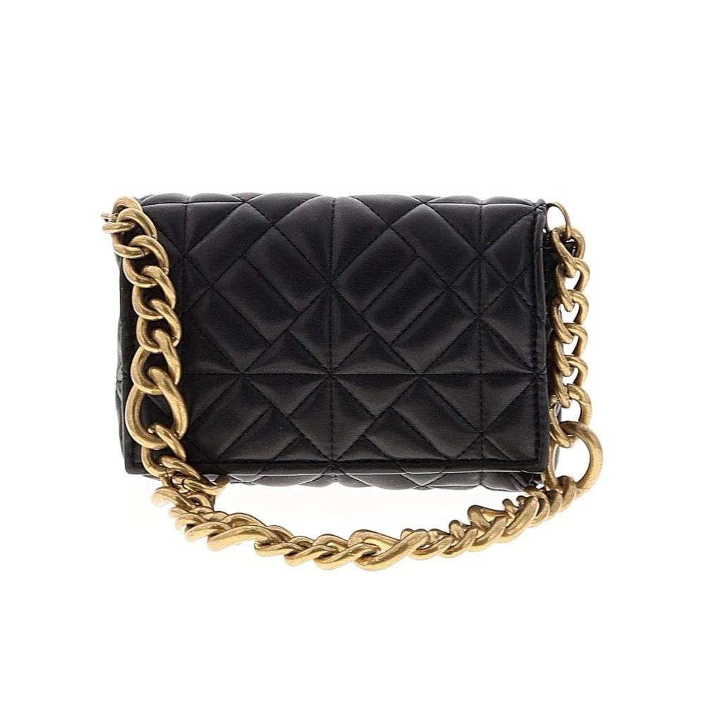 Zara Black Quilted Shoulder Bag with Gold Chain